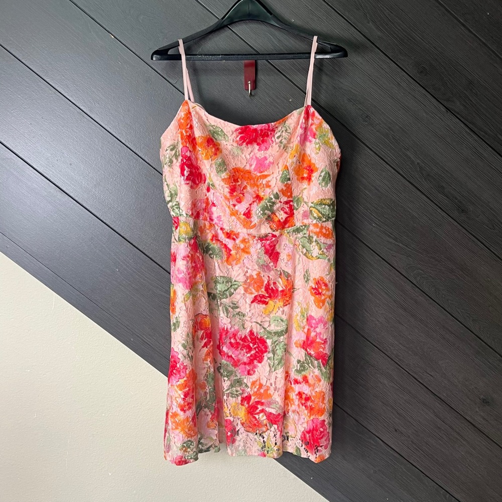 DB Studio Womens Floral Lace Overlay Dress Pink Orange Size 18 NWT